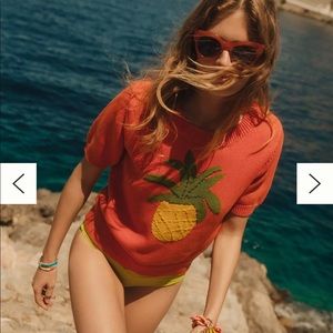 Anthropologie Embroidered Sweater Pineapple Tee
